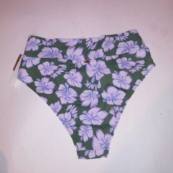 Victoria Secret PINK Swim Bikini Bottom‎ Medium Green White Blue Hibiscus Floral - Picture 6 of 7